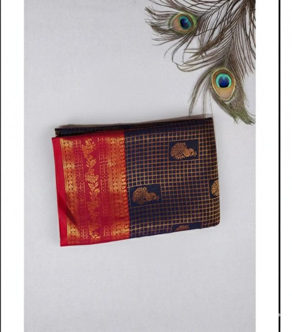 Semi Silk Saree(Red and Blue)