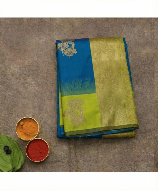 Blue & Green Semi Silk Saree