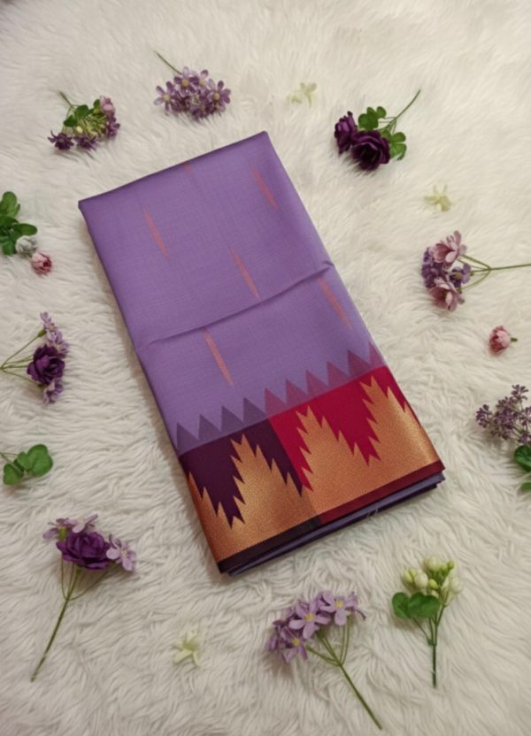 Semi Silk Saree(Lavender Love & Temple Borders)