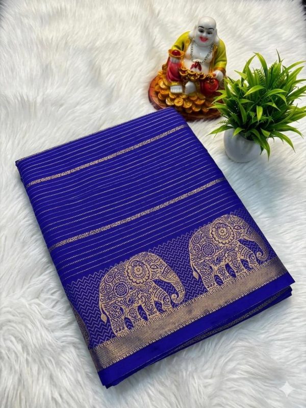 Premium Mysore Crepe Saree(Electric Royal Blue & Royal Plum (Deep Magenta)