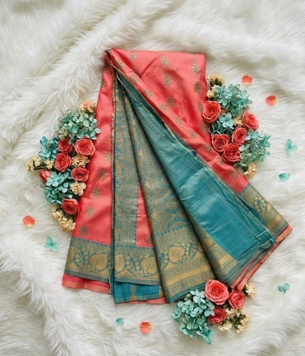 Peach (Coral) semi-silk saree